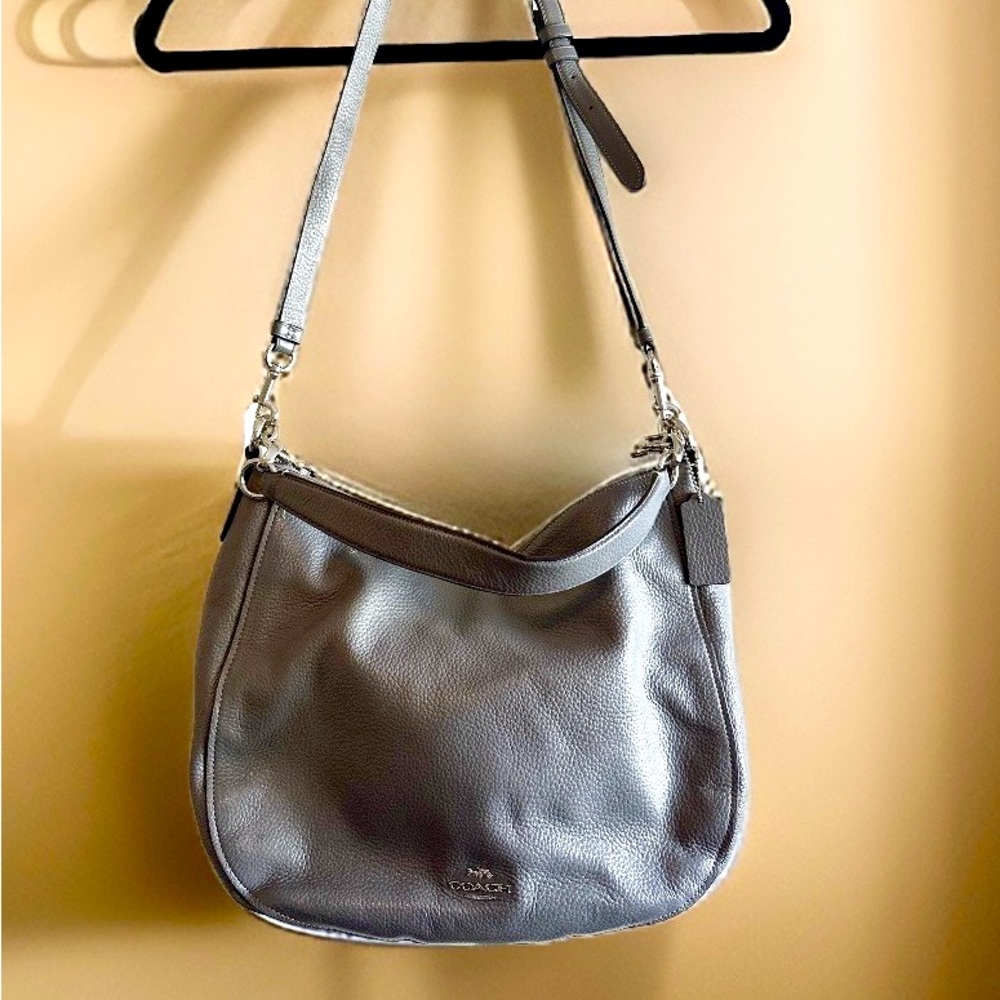 Gray with silver hardware coach purse